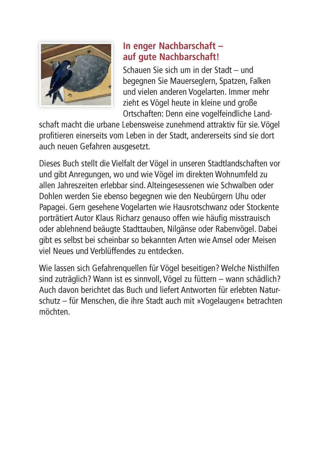Rückseitencover Vögel in der Stadt