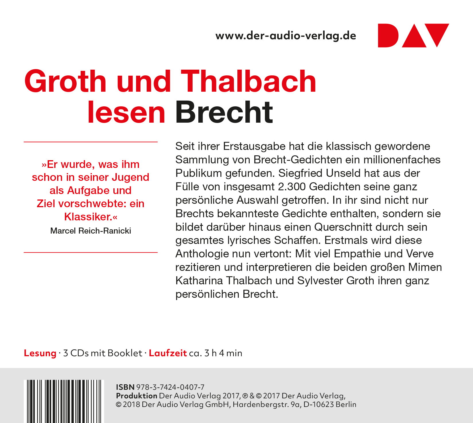 Rückseitencover 100 Gedichte. Ausgewählt von Siegfried Unseld