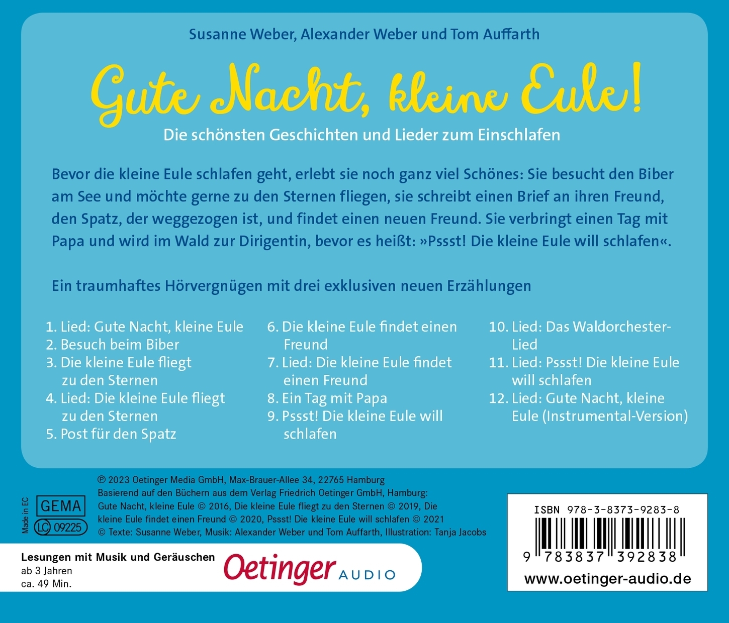 Rückseitencover Gute Nacht, kleine Eule! Die schönsten Geschichten und Lieder zum Einschlafen