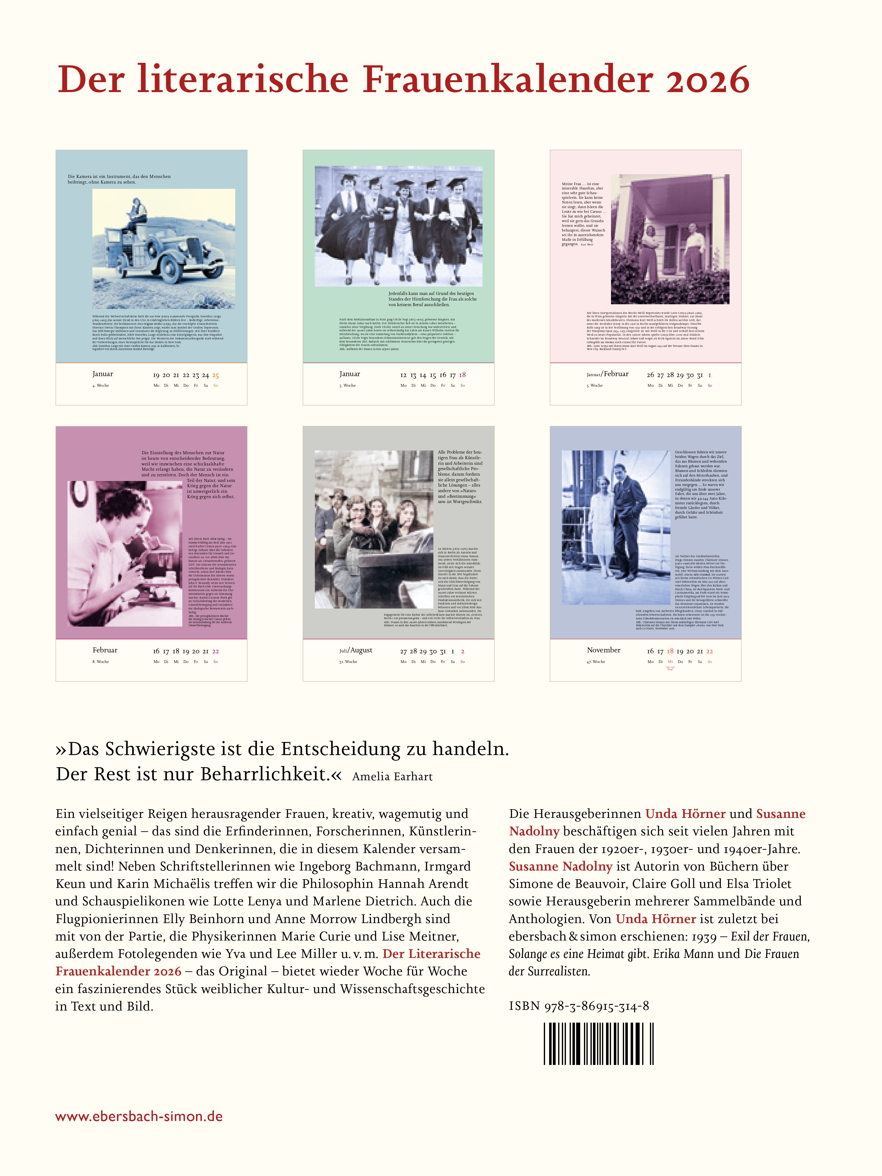 Rückseitencover Der literarische Frauenkalender 2026. Frauen – einfach genial!