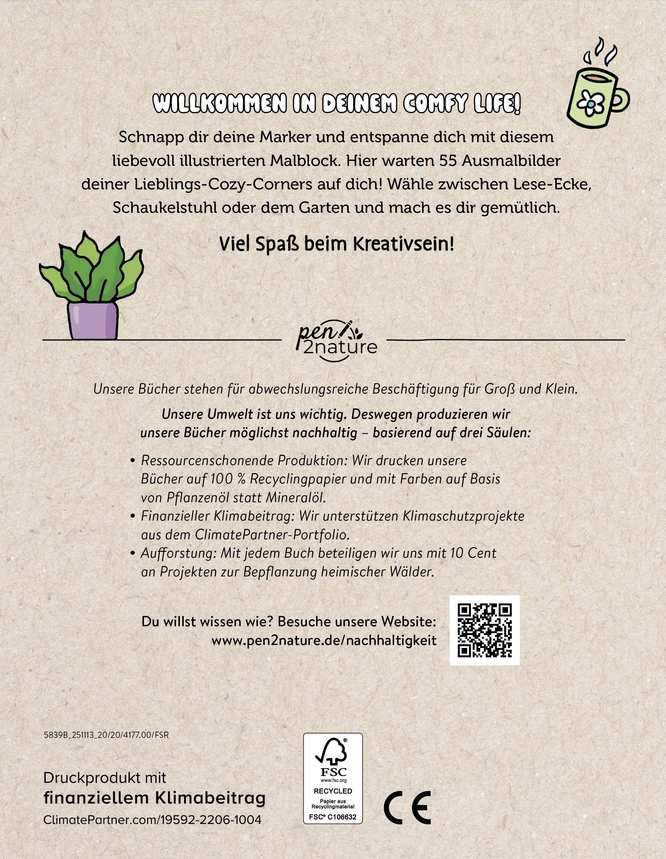 Rückseitencover Comfy Life: Wohlfühl-Malblock Cozy Coloring | Ausmalen und entspannen