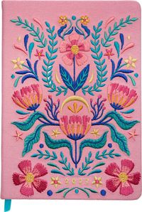 Vorderes Coverbild Taschenkalender A5 2027: Blütenmotiv, bestickt, rosa