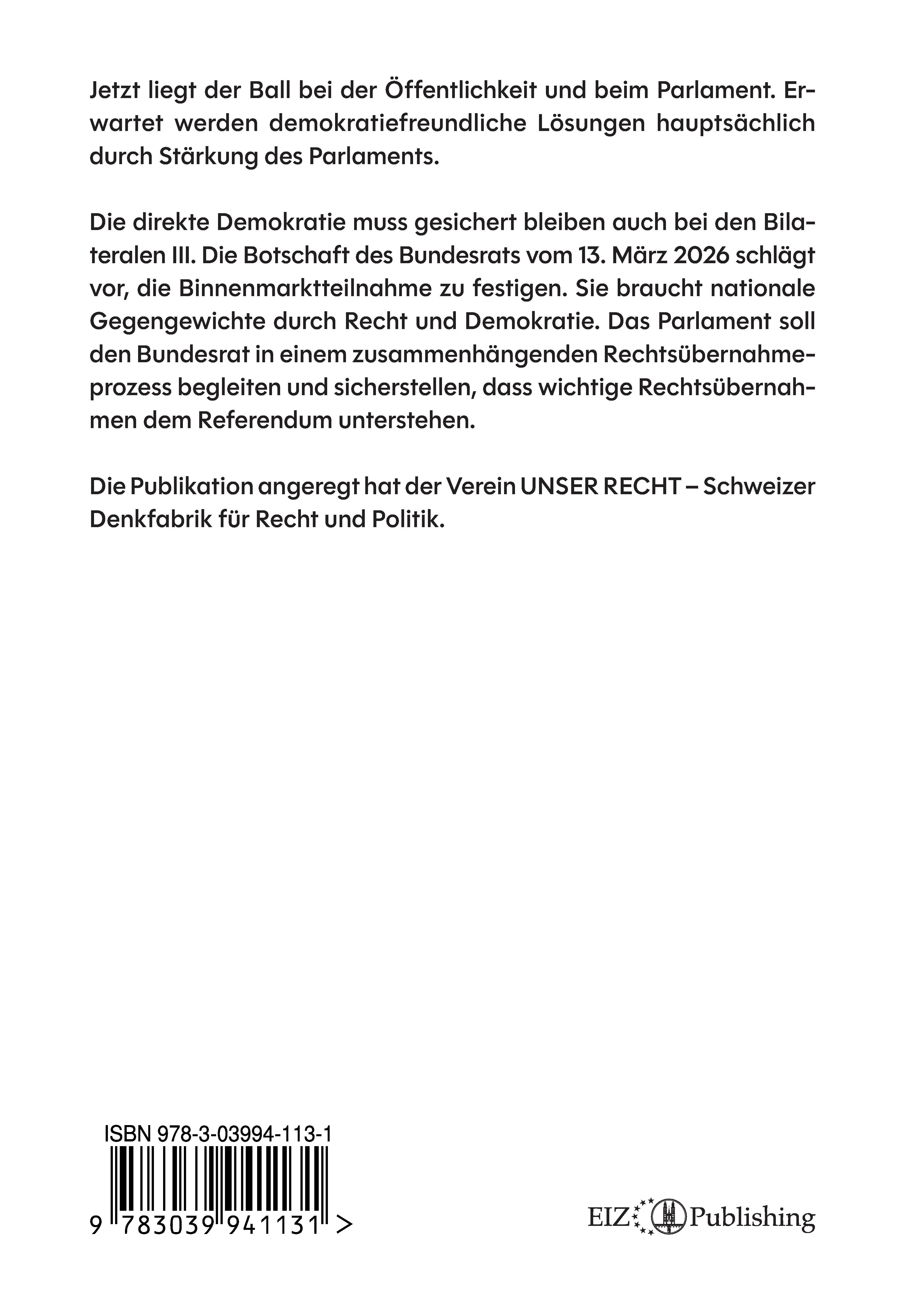 Rückseitencover Bilaterale III: Landesinterne Sicherungen der Demokratie - FOKUS Parlament