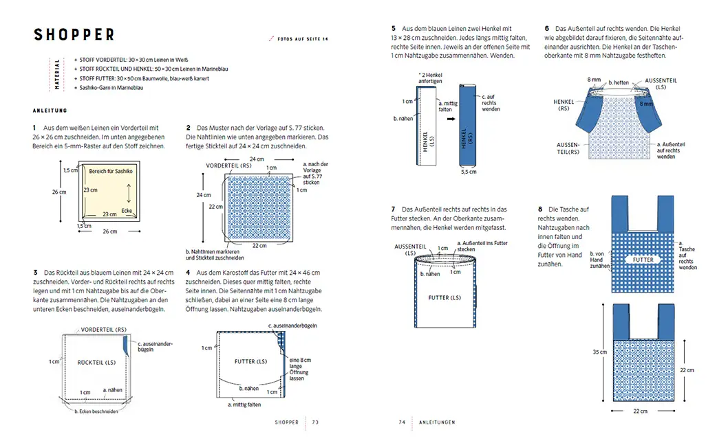 Beispielinhalt (Bild) Sashiko in Farbe